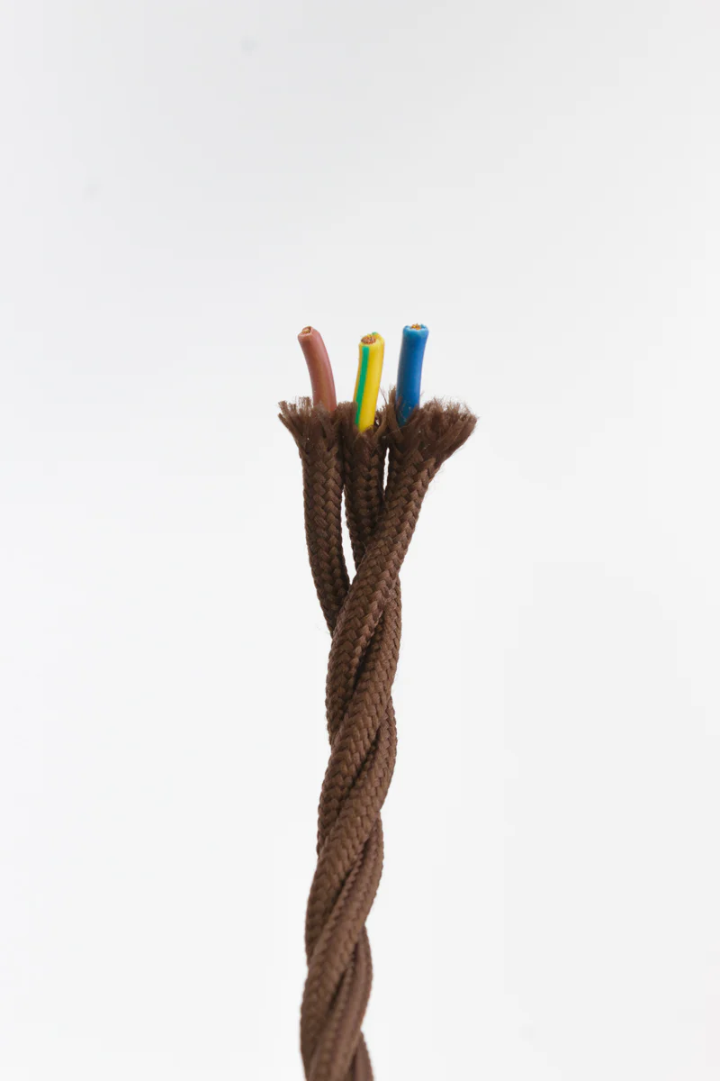 Dark Brown Twisted Braided Light Cord - 3 Core Insulated Cable - Image 3